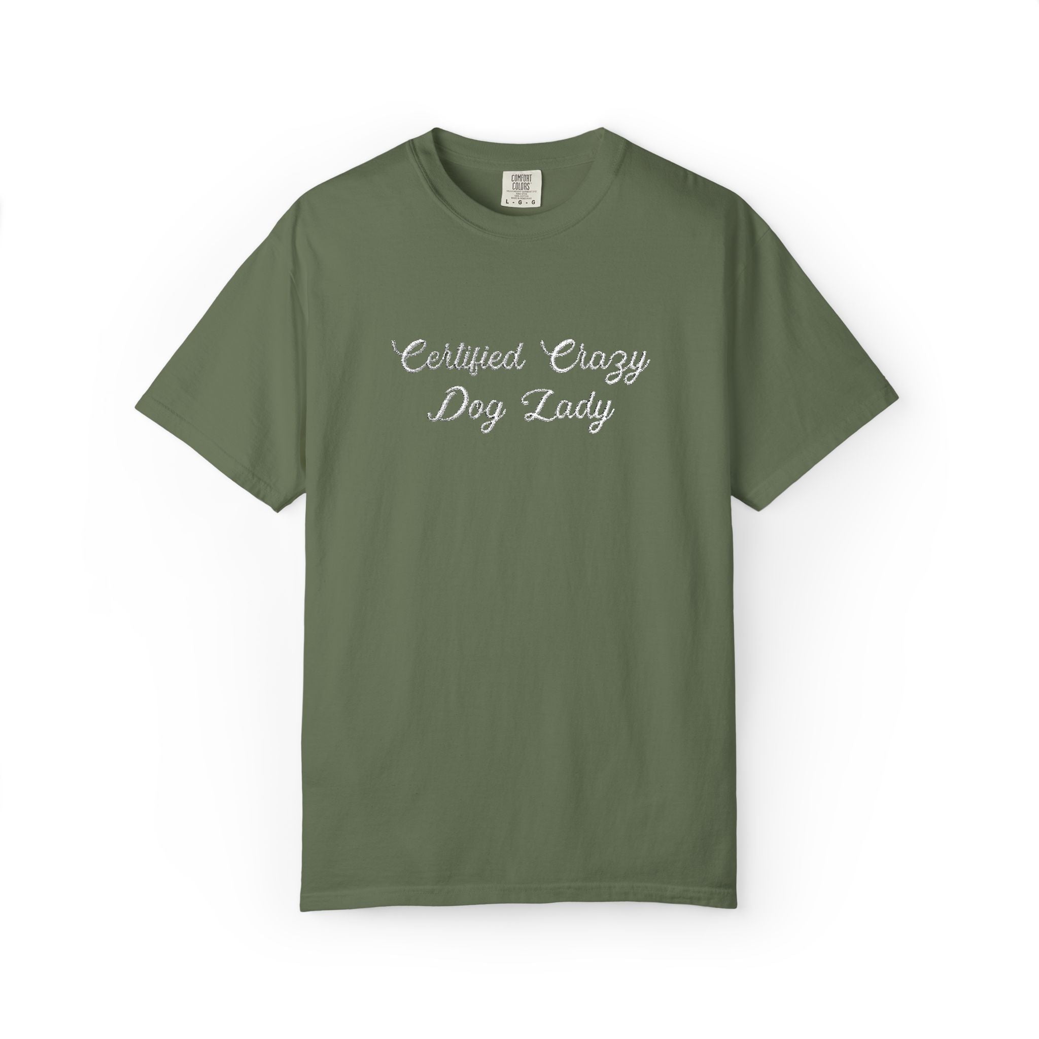 Certified Crazy Dog Lady Embroidered T-Shirt | Funny Dog Mom Tee