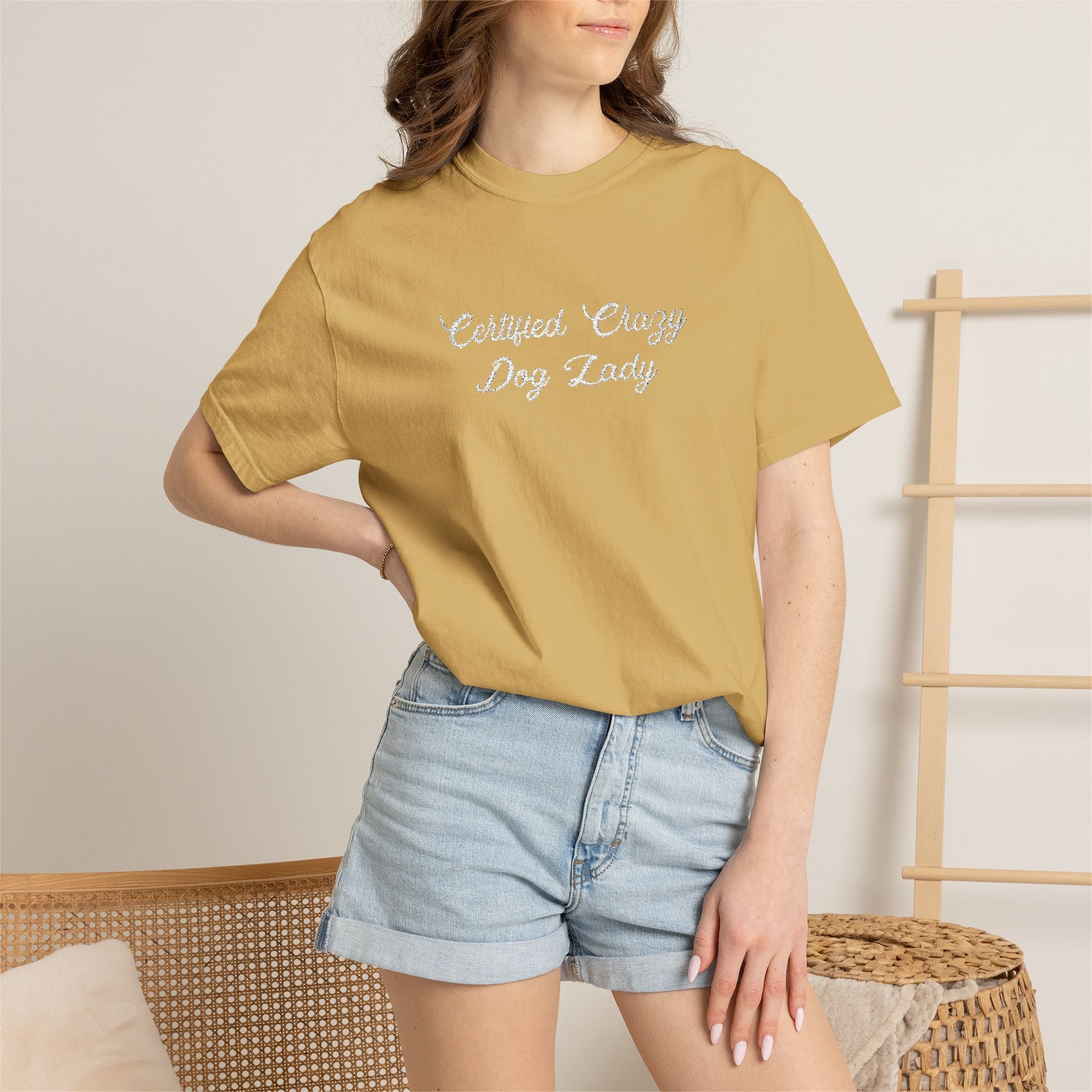 Certified Crazy Dog Lady Embroidered T-Shirt | Funny Dog Mom Tee